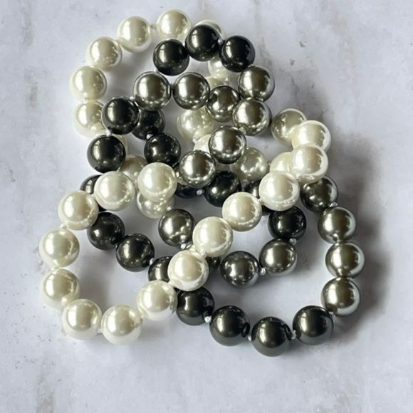 10mm Gradient Color White Gray Black Shell Pearl Necklace 29in - Picture 6 of 14